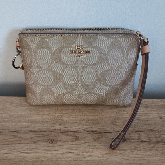 Coach Signature Beige Wristlet - Picture 1 of 5